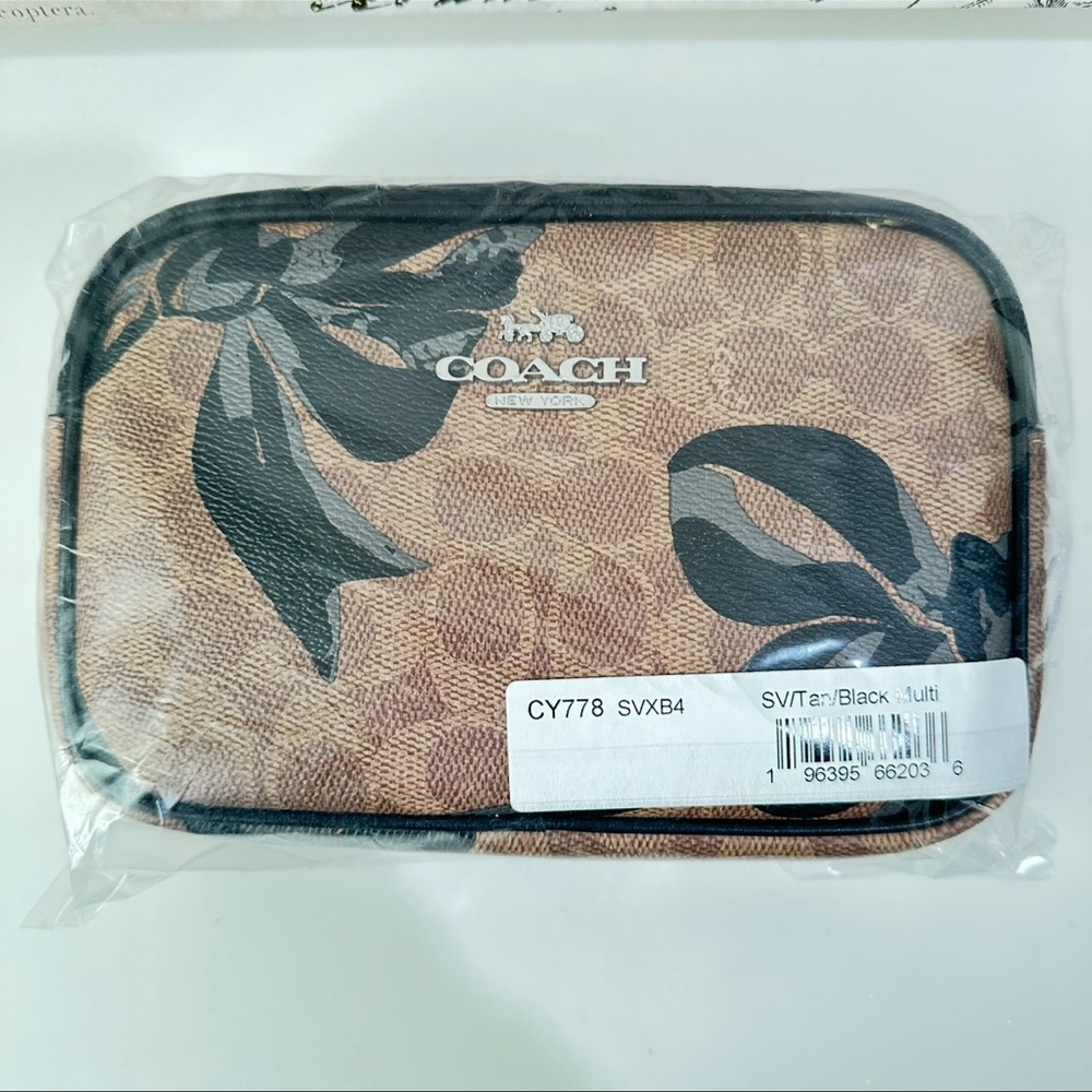 Coach Mini Jamie Camera Bag In Signature Canvas With Bow Print CY778 Black Tan - Picture 3 of 9
